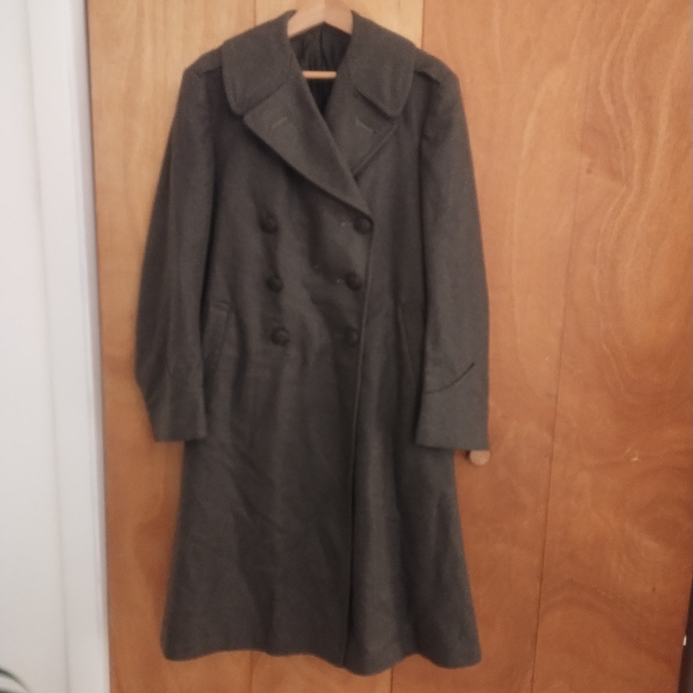 Vintage German Green Military Double-Breasted men's Coat